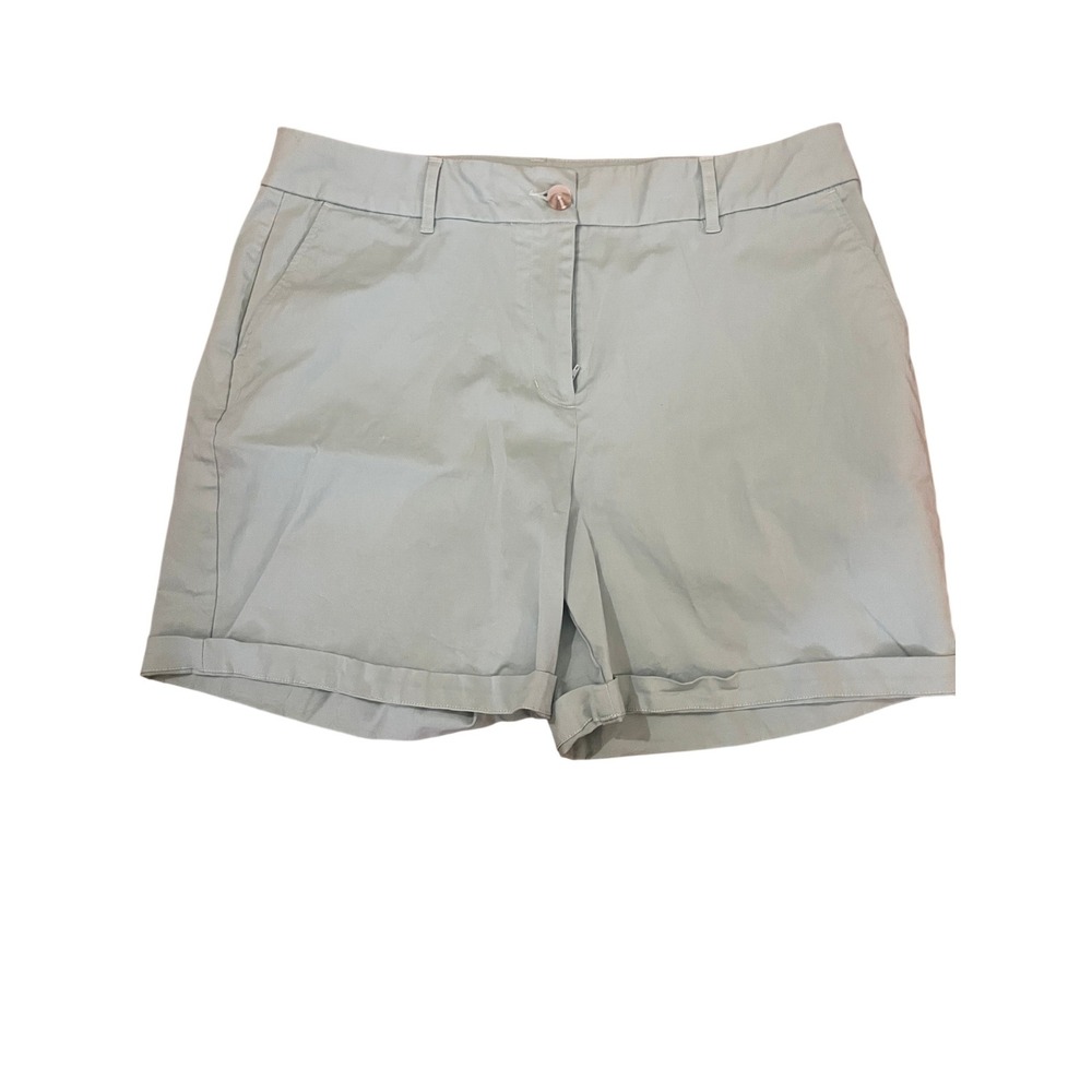 Kim Rogers Womens Sage Green Chino Shorts Size 16 Cuffed Flat Front Cotton Blend
